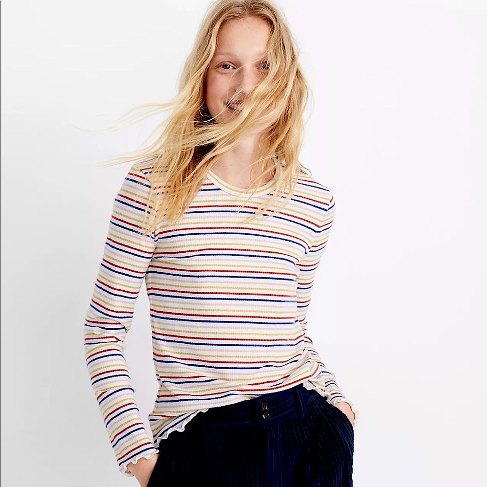 Madewell 90s Vibe Long Sleeve Rainbow Striped Shirt Y2K Ribbed
